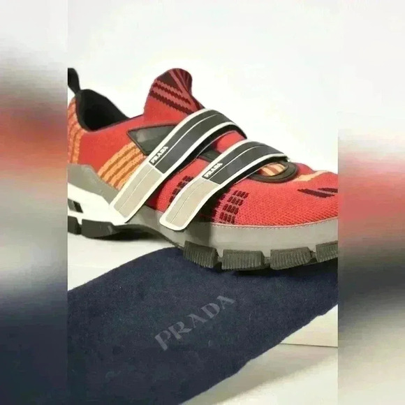 SS18 PRADA Scarlet Red Hook Loop Trail Mesh Crossection Nylon Tech Sneaker 9.5US - Picture 8 of 9